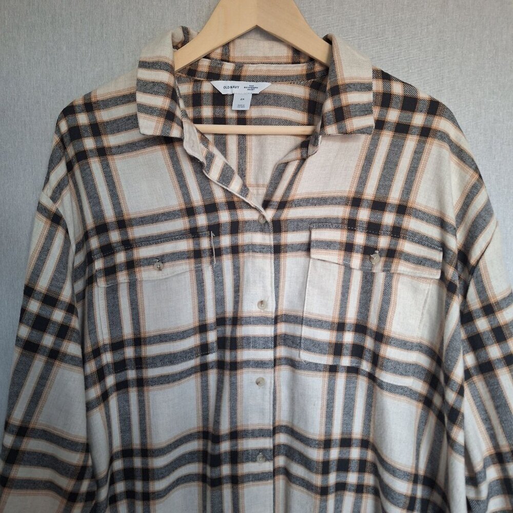 💙 Old Navy Soft Plaid Cotton Flannel Button Down Size 2X Western Fall Country C - Picture 2 of 7